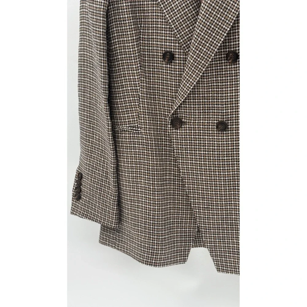 New Brunello Cucinelli Blazer Women Tan Gold 44 8 Houndstooth Old Money  Linen‎